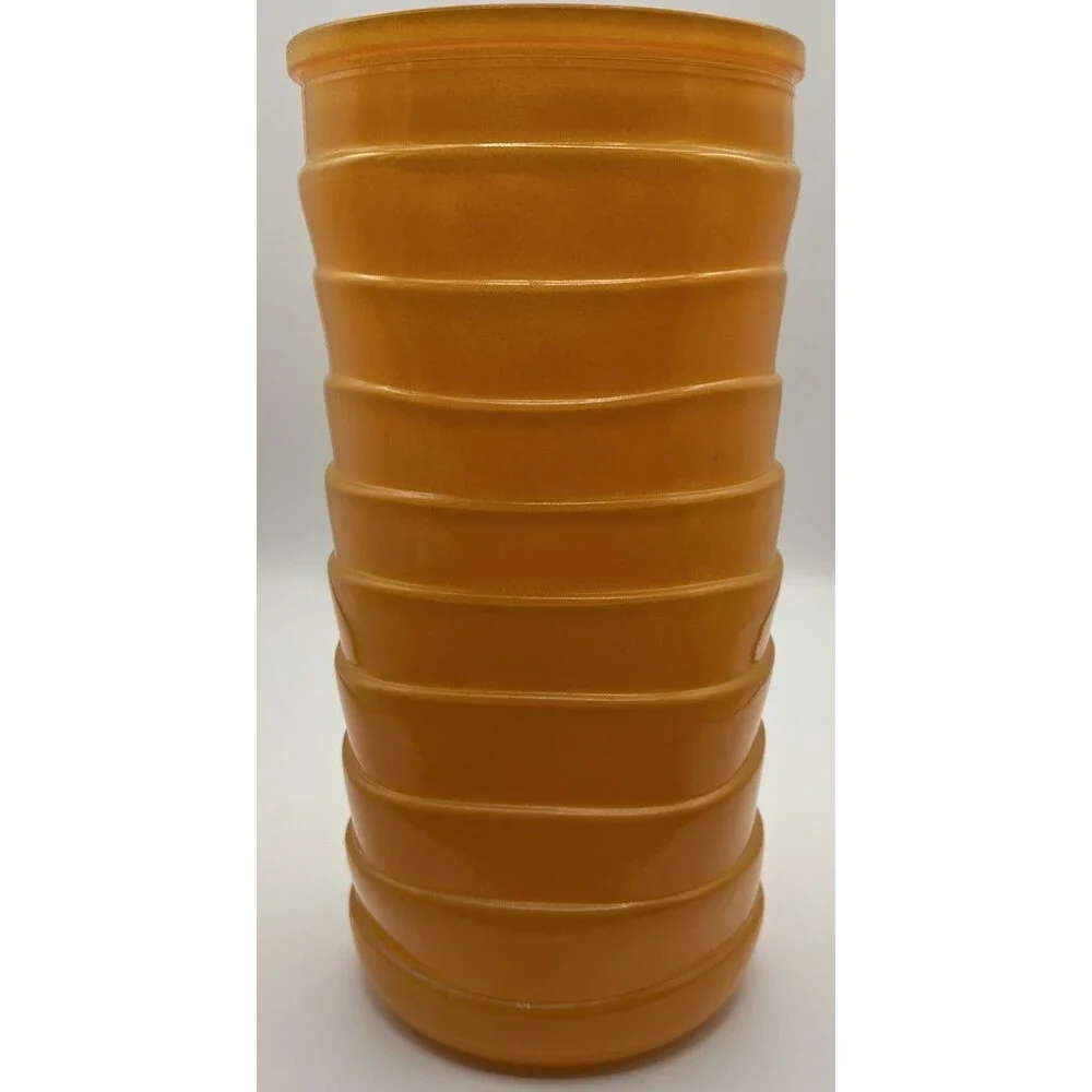 Collectible Vintage Orange Hoosier Ribbed Glass Vase 8 1/2” Tall